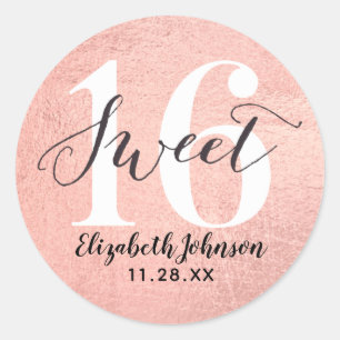 Girly Rose Gold Foil Sweet 16 Birthday Classic Rou Round Sticker