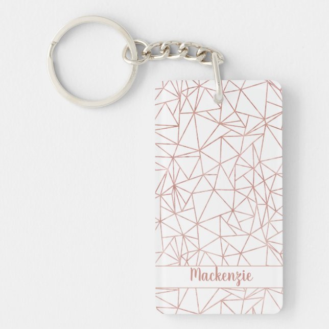 Girly Rose Gold Geometric Copper Polygon Photo Keychain (Front)