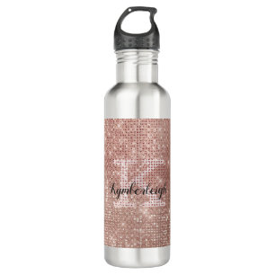 Girly Rose Gold Glam Diamond Glitter Monogram Name 710 Ml Water Bottle