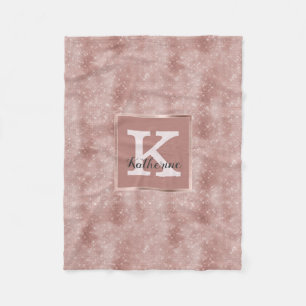 Girly Rose Gold Glam Diamond Sparkle Monogram Name Fleece Blanket