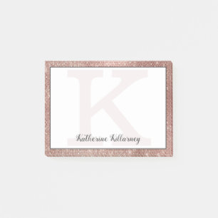 Girly Rose Gold Glam Diamond Sparkle Monogram Name Post-it Notes