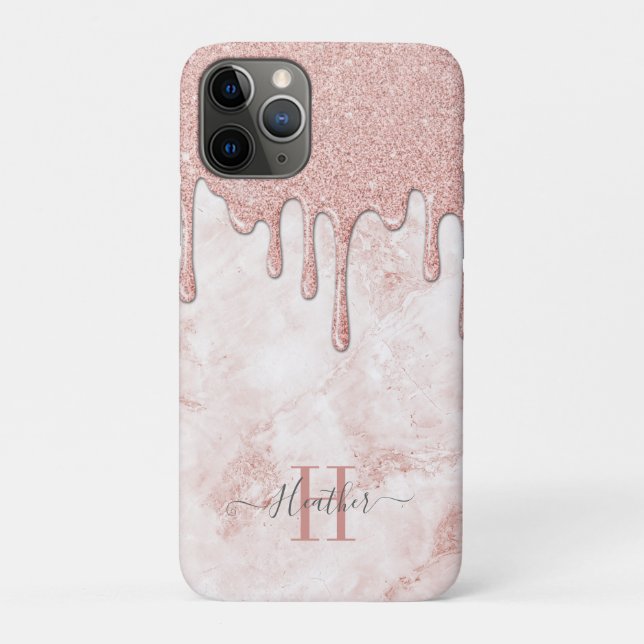 Girly Rose Gold Glam Glitter Drips Case-Mate iPhone Case (Back)
