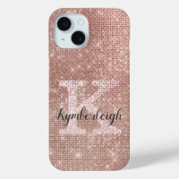 Girly Rose Gold Glam Glitter Sparkle Monogram Name