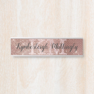 Girly Rose Gold Glam Glitter Sparkle Monogram Name Door Sign