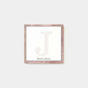 Girly Rose Gold Glam Sparkle Small Monogram Name Post-it Notes