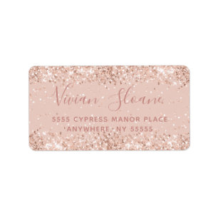 Girly Rose Gold Glitter Address Label