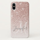 Girly Rose Gold Glitter Blush Monogram Name