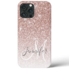 Girly Rose Gold Glitter Blush Monogram Name