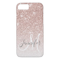 Girly Rose Gold Glitter Blush Monogram Name