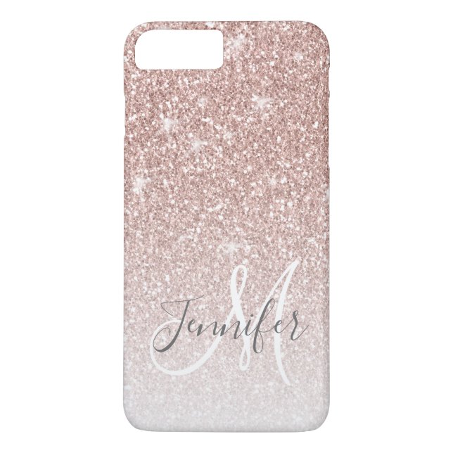 Girly Rose Gold Glitter Blush Monogram Name Case-Mate iPhone Case (Back)