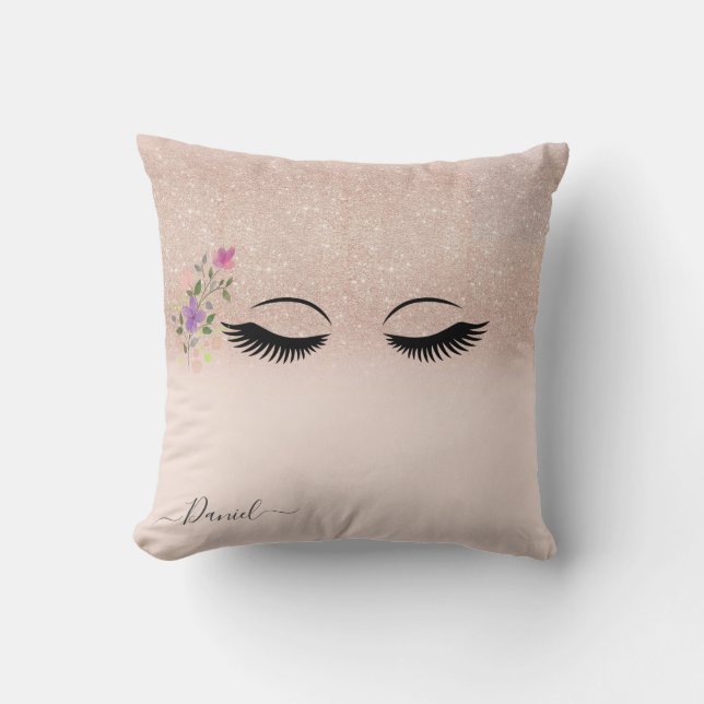 Girly Rose Gold Glitter Blush Monogram Name  Throw Pillow (Front)