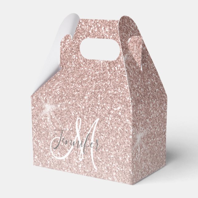 Girly Rose Gold Glitter Blush Name Monogram Favor Box (Front Side)