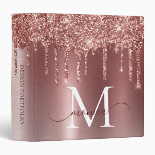 Girly Rose Gold Glitter Blush Ombre Monogram Name Binder