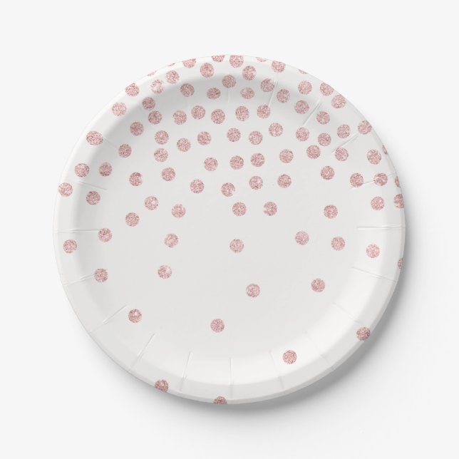 girly rose gold glitter confetti polka dots paper plate (Front)