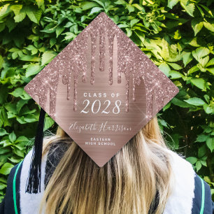 Girly Rose Gold Glitter Custom Graduation Cap Topper