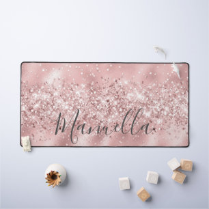 Girly Rose Gold Glitter Custom Name Monogram Desk Mat