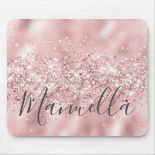 Girly Rose Gold Glitter Custom Name Monogram Mouse Pad
