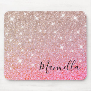 Girly Rose Gold Glitter Custom Name Monogram Mouse Pad