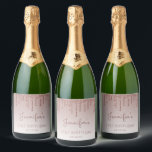 Girly Rose Gold Glitter Drip 21st Birthday Party Sparkling Wine Label<br><div class="desc">These chic,  girly 21st birthday sparkling wine bottle labels feature a sparkly rose gold faux glitter drip border and rose gold ombre background. Personalize them with her name in dark rose handwriting script,  with her birthday and date below in sans serif font.</div>