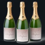 Girly Rose Gold Glitter Drip 30th Birthday Party Sparkling Wine Label<br><div class="desc">These chic,  girly thirtieth birthday sparkling wine bottle labels feature a sparkly rose gold faux glitter drip border and rose gold ombre background. Personalize them with her name in dark rose handwriting script,  with her birthday and date below in sans serif font.</div>
