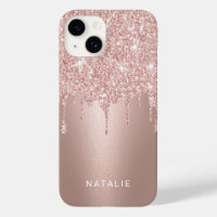 Girly Rose Gold Glitter Drips Custom Name