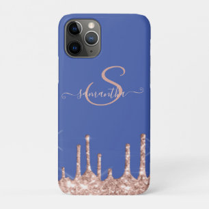 Girly Rose Gold Glitter Drips,Monogram iPhone 11 Pro Case