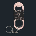 Girly Rose Gold Glitter Drips Monogrammed Keychain Bottle Opener<br><div class="desc">Girly, Elegant, Sylish, Light Rose Gold Glitter Drips 2 Monogram Script custom personalized name monogrammed keychain bottle opener on black. Featuring a modern luxury faux light pink rose gold glitter dripping frame, a large double (2) hand lettered monogram script font with swashes (in large size initials), and a serif type...</div>