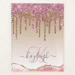 Girly Rose Gold Glitter Drips Ombre Monogram 2021 Planner<br><div class="desc">Modern, girly rose gold glitter drips on gold sand brown white ombre background spiral 2021 appointment book and planner. This design features blush pink rose gold and dark yellow gold sparkle glitter drips on gold sand brown white ombre background with name and monogram text template. At the bottom blush pink...</div>