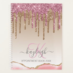 Girly Rose Gold Glitter Drips Ombre Monogram 2021 Planner