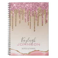 Girly Rose Gold Glitter Drips Ombre Monogram
