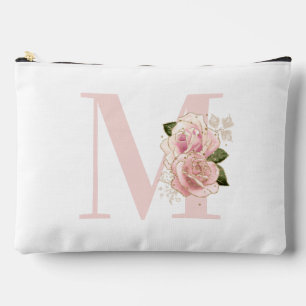 Girly Rose Gold Glitter Floral Blush Monogram Accessory Pouch