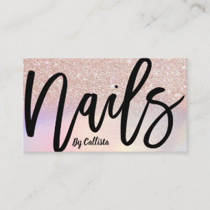 Girly Rose Gold Glitter Iridescent Nail Technician Business Card