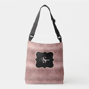 Girly Rose Gold Glitter Leopard Monogram   Crossbody Bag