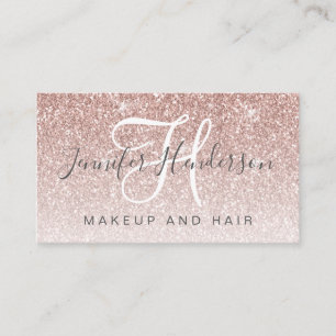 Girly Rose Gold Glitter Makeup Artist Hair Salon Business Card