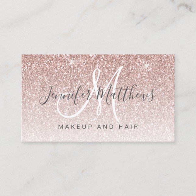 Girly Rose Gold Glitter Makeup Hair COVID Safe Business Card (Front)