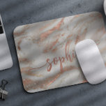 Girly rose gold glitter marble elegant script name mouse pad<br><div class="desc">Modern chic rose gold glam grey marble with glittery borders mousepad with trendy calligraphy script personalized name.            Could be a perfect birthday,  Sweet 16,  school graduation,  or Christmas gift for her.</div>