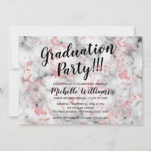 Girly Rose Gold glitter Marble Feminine Graduation Invitation