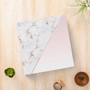 Girly Rose Gold Glitter Marble Monogram Binder