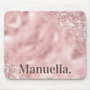 Girly Rose Gold Glitter Monogram Custom Name Mouse Pad