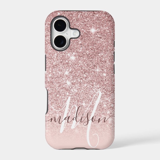 Girly Rose Gold Glitter Monogram Name (Verso)