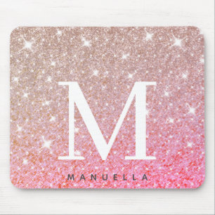 Girly Rose Gold Glitter Monogram Personalized Mouse Pad