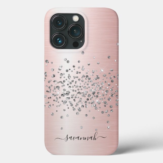 Girly Rose Gold Glitter Name Case-Mate iPhone Case (Back)