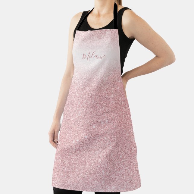 Girly Rose Gold Glitter Ombre Personalized Apron (Insitu)