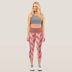 Girly Rose Gold Glitter Pink Herringbone Chevron Capri Leggings