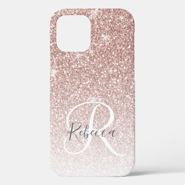 Girly Rose Gold Glitter Pink Monogram Name Case-Mate iPhone Case (Back)