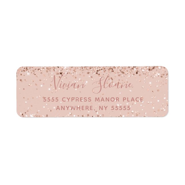 Girly Rose Gold Glitter Return Address Label (Front)
