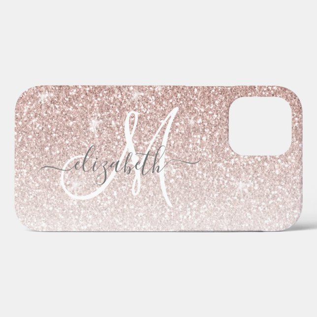 Girly Rose Gold Glitter Script Monogram Case-Mate iPhone Case (Back (Horizontal))
