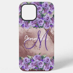Girly Rose Gold Glitter Script Monogram iPhone 12 Pro Max Case