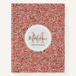 Girly Rose Gold Glitter Sketchbook Name Notebook
