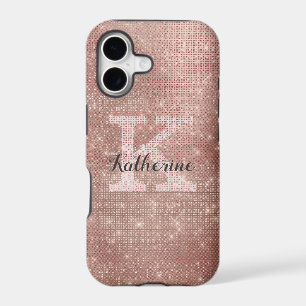 Girly Rose Gold Glitter Sparkle Glam Monogram Name